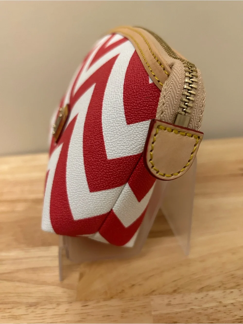 Dooney & Bourke Red and White Chevron Pouch with Tan Trim